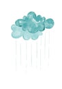 Rain drops falling from the cloudy sky. Hand drawn watercolor illustration Royalty Free Stock Photo