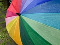 Rain drops falling onto umbella with rainbow colour Royalty Free Stock Photo