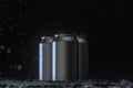 The rain drops fell on cans, cans with dark background, 3d rendering Royalty Free Stock Photo