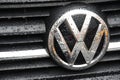 Rain drops on german volkds wagen VW auto logo