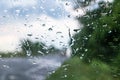 Rain drops on glass windscreen window close-up Royalty Free Stock Photo