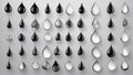 rain drops on a surface A water drop icon set, showing the simplicity and the elegance of water. The icons are black and white