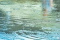 Rain drops on the surface of the water forming ripples Royalty Free Stock Photo