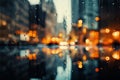 rain drops on window with bokeh lights of the city background generative AI Royalty Free Stock Photo