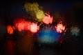 Rain drops on the window with colorful lights of the night city. Abstract background of night city life. Royalty Free Stock Photo