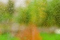 Rain Drops on a Window Glass, Blurry Garden View Royalty Free Stock Photo