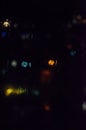 Rain drops on window with street bokeh lights. Abstract blurred picturesque background. Night defocused view of the city lights Royalty Free Stock Photo