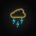 rain, energy, lighting neon vector icon. Blue and yellow neon vector icon