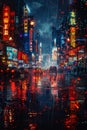 Rain falling on a city street at night Royalty Free Stock Photo