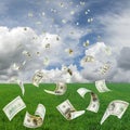 Rain from falling dollars Royalty Free Stock Photo