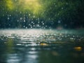 rain falling on green lake water surface raindrops abstract nature macro background Royalty Free Stock Photo