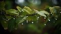 Rain falling on green leaves and branches, raindrop on leaf wallpaper Royalty Free Stock Photo