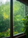 rain falling on window pane raindrops sliding down glass surface