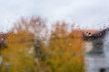 Autumn Raindrops: A Captivating Window View Royalty Free Stock Photo