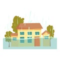Rain flood house icon cartoon vector. City water disaster