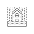 Rain, flooding, catastrophe, natural disaster line icon.