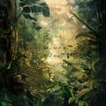 Rain Forest Music Collage, Jungles Melody, Classic Musical Surreal Poster, Trees, Plants Music Concept Royalty Free Stock Photo