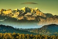 The rain forest of the West coast with the Southern Alps in the background taken at Okarito lagoon Royalty Free Stock Photo