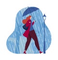 Rain girl coming, umbrella concept, autumn weather, rainy season, water nature, design, in cartoon style vector Royalty Free Stock Photo