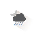 Rain and hail, cloud and moon. Isolated color icon. Weather vector illustration