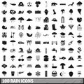 100 rain icons set, simple style Royalty Free Stock Photo