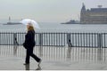 Rain in Istanbul, People are trying to reach the ferry pier in K