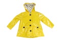 Rain jacket. Girls elegant yellow rain jacket isolated on a whit
