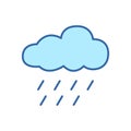 Rain Linear Color Icon. Cloudy and Rainy Weather. Heavy Shower or Downpour Line Pictogram. Raindrop and Cloud Icon