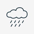 Rain Linear Icon. Cloudy and Rainy Weather. Heavy Shower or Downpour Line Pictogram. Raindrop and Cloud Icon. Editable