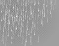 Rain meteor shower shooting stars on transparent background. Gray white drop water realistic illustration Royalty Free Stock Photo