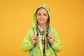 Rain is not hindrance. Waterproof cloak. Waterproof fabric for your comfort. Rainproof accessory. Schoolgirl hooded