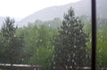 Rain over forest mountains