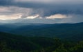 Rain over forest mountains. Misty mountain landscape hills at rainy day Royalty Free Stock Photo