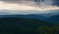 Rain over forest mountains. Misty mountain landscape hills at rainy day Royalty Free Stock Photo