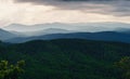 Rain over forest mountains. Misty mountain landscape hills at rainy day Royalty Free Stock Photo