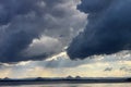 Rain on the Glass Mountains of Australia viewed from Bribie Island