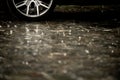 rain in the parking lot with car Royalty Free Stock Photo