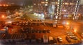 After the rain, in the parking lot, car, night sky of the city of Korolev, urban landscape Royalty Free Stock Photo