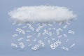 Rain of percentage symbols. Discounts of different sizes fall from a 3d cloud on a blue background. Sale concept, big Royalty Free Stock Photo