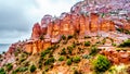 Rain pouring down on the geological formations of the red sandstone buttes surrounding the Chapel of the Holy Cross at Sedona Royalty Free Stock Photo