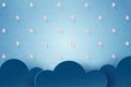 Rain and cloud on blue sky background. Rainy season, Paper cut of monsoon sale banner template. Vector illustration Royalty Free Stock Photo
