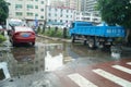 After the rain, the road traffic, water flooded