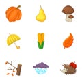 Rain season icons set, cartoon style