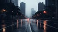 Rain slicked city road in a moody setting