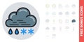 Rain with snow or sleet icon for weather forecast application or widget. Cloud with raindrops and snowflakes. Simple