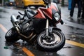 rain-soaked bike after a city roadside mishap