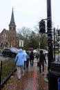 Brick sidewalks of Salem Massachusetts in the rain
