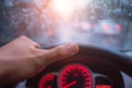 After the rain stopped, the driver must also be careful in difficult weather raindrops on the windshield, Driving in hard weather Royalty Free Stock Photo