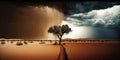 Rain storm breaking over dry and arid land suffering from drought Royalty Free Stock Photo