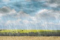 Rain storm in cloudy weather on landscape nature backgrounds